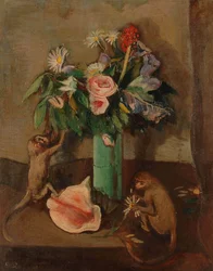 Fleurs et singesn Deutsch: Blumen und Affenn